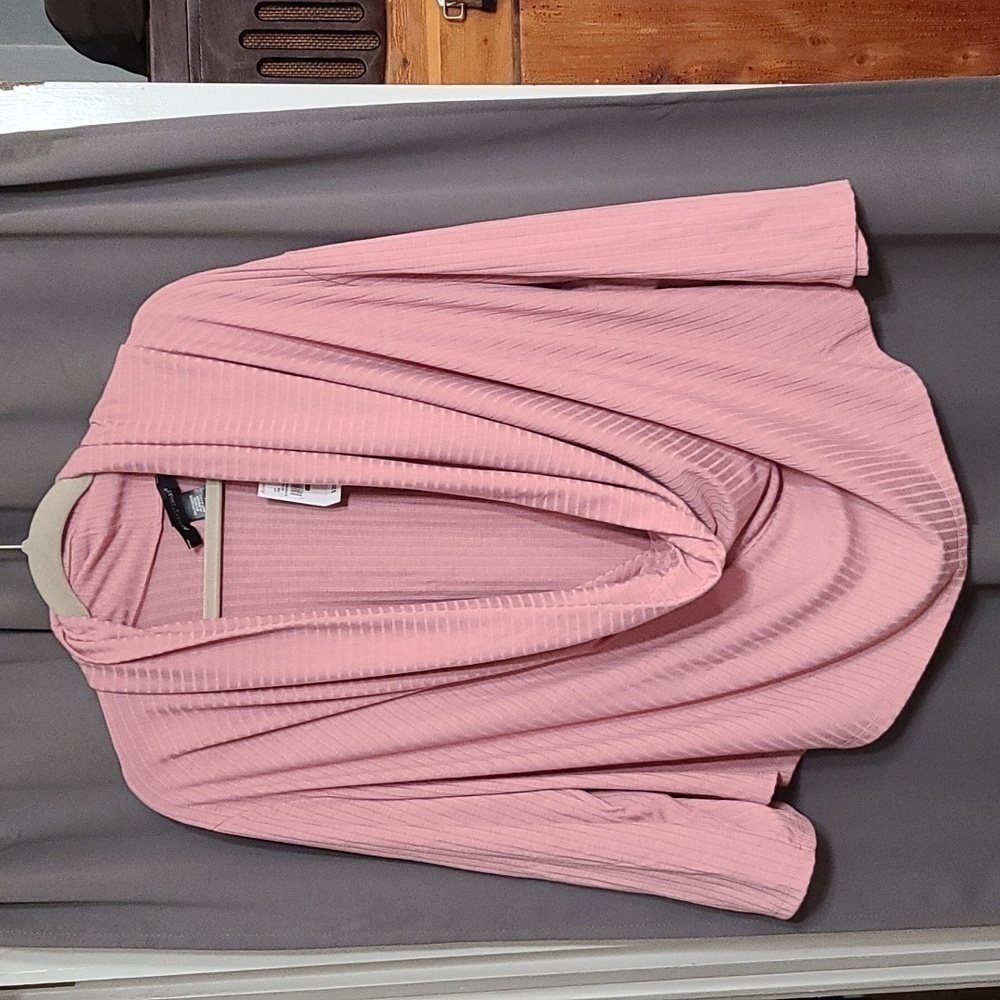 NWT Ashley Womens Blouse Deep Cowl Neck Dusty Rose Long Sleeves Ribbed Sz 22/24